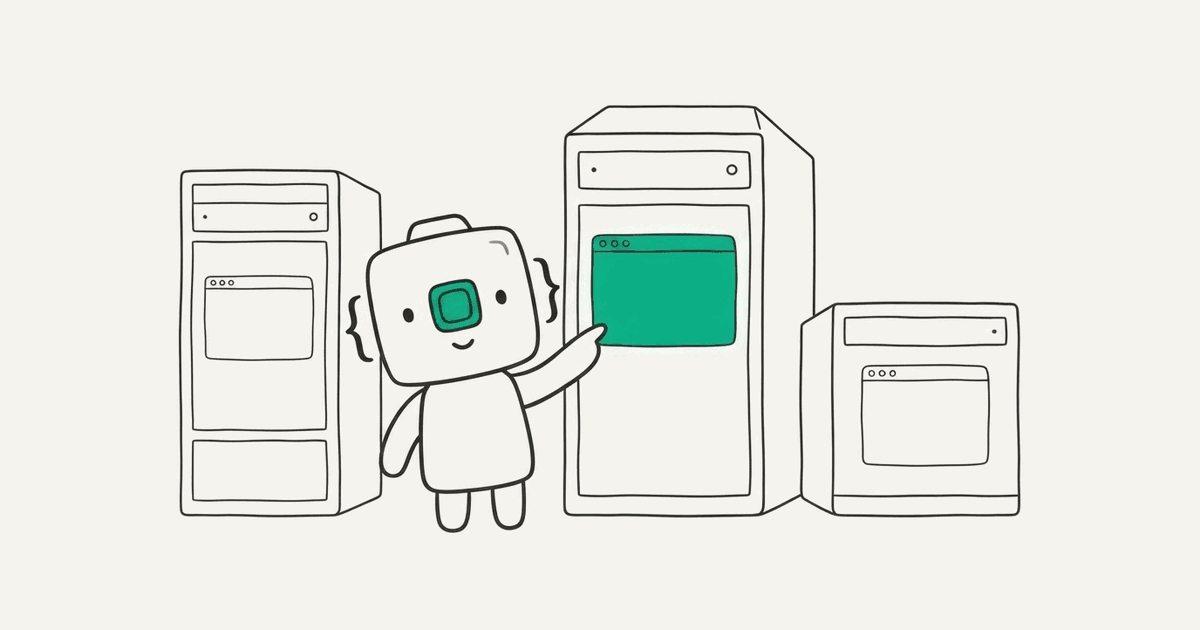 Line illustration of the RenderScreenshot mascot comparing three server racks that each run a browser