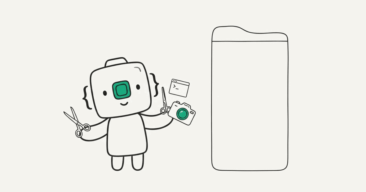 Line illustration of the RenderScreenshot mascot with three tools next to a tall browser window