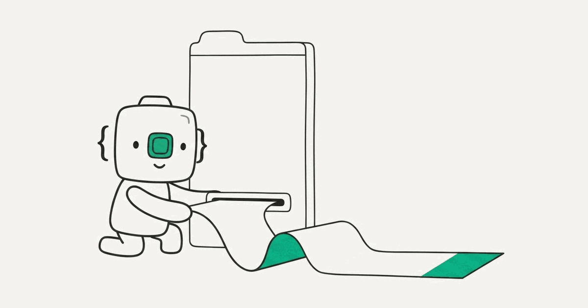 Line illustration of the RenderScreenshot mascot pulling a long page out of a browser window