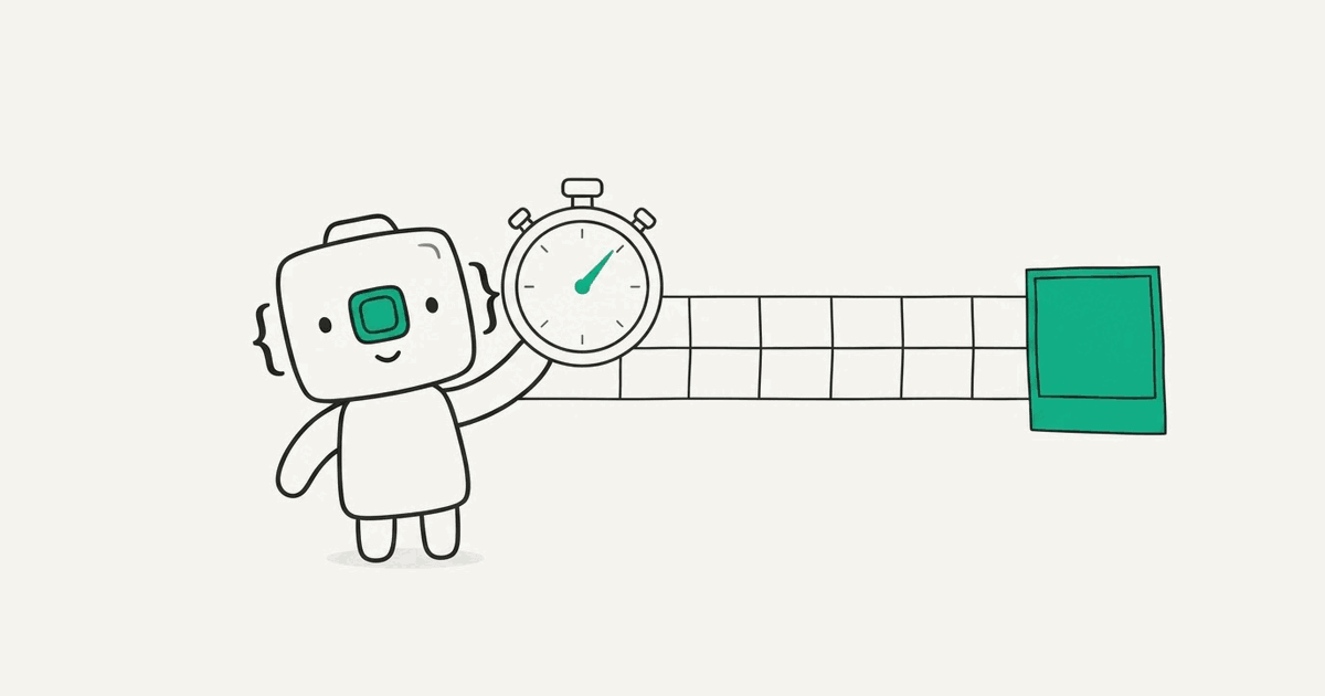 Line illustration of the RenderScreenshot mascot timing the steps of a screenshot with a stopwatch