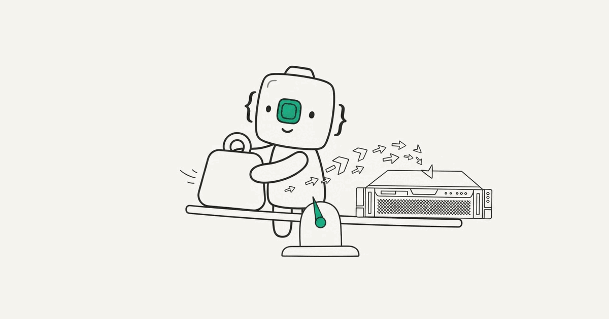 Line illustration of the RenderScreenshot mascot adding weight on a scale to test a server