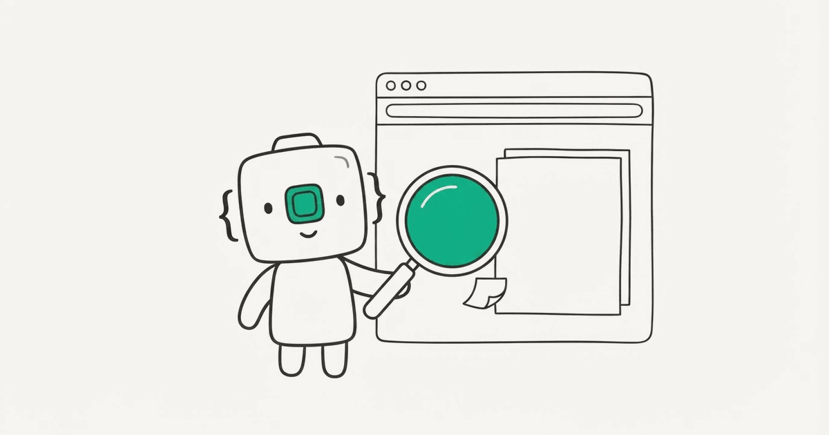Line illustration of the RenderScreenshot mascot finding a hidden note on a web page with a magnifying glass