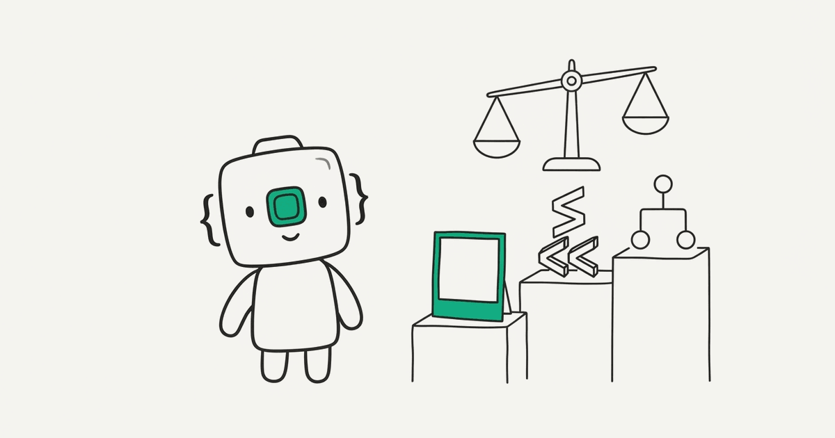 Line illustration of the RenderScreenshot mascot comparing a picture, code blocks and a tree diagram