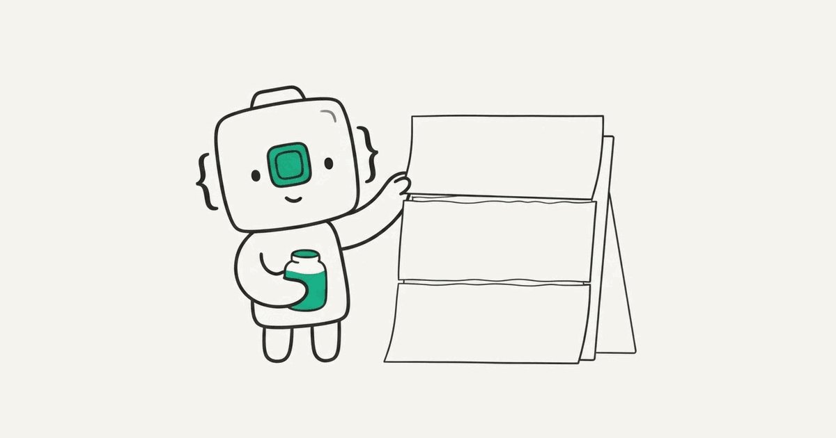 Line illustration of the RenderScreenshot mascot gluing page strips into one tall page
