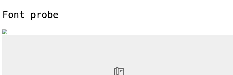 Capture without CORS headers: the text Font probe in a fallback monospace font, then a broken image icon, then the plain image of the example.com page below it