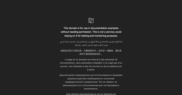 The same example.com capture with prefers-color-scheme set to dark: light text on a near-black background