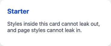 An element screenshot of the Starter card alone, captured by selecting an element inside the open shadow root