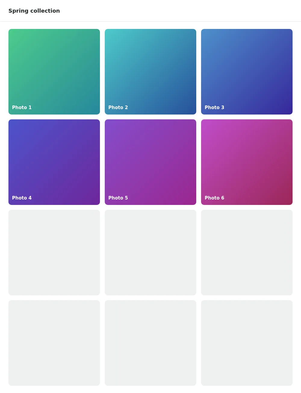 A full-page capture of a gallery where only the first row of tiles has loaded