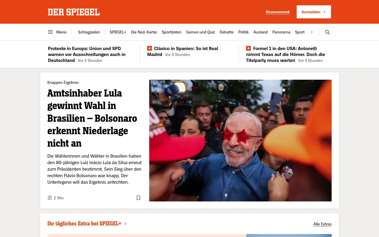 Spiegel home page with the consent screen removed
